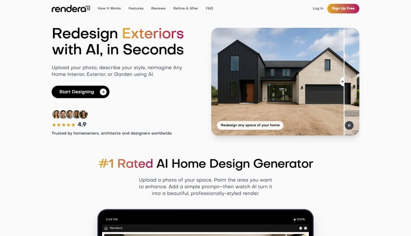 AI Landscape & Interior Design Generator | Rendera