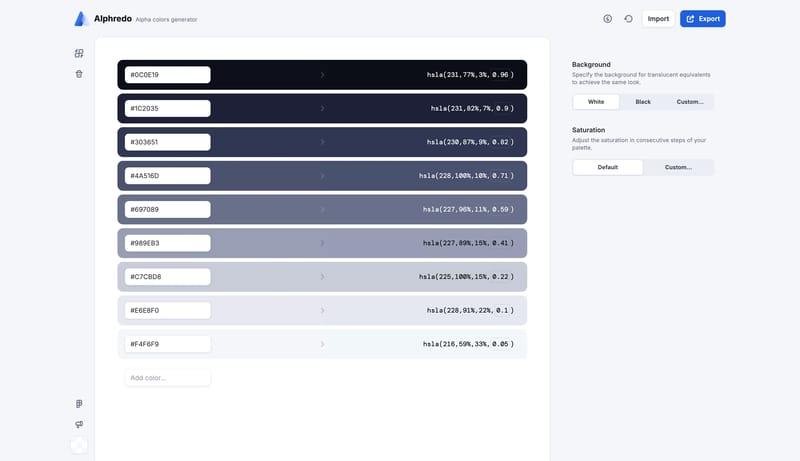 Alphredo — Alpha colors generator
