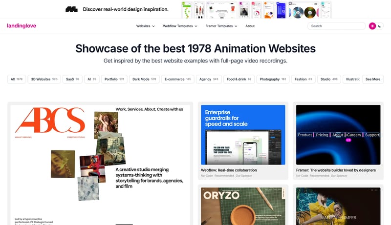 Showcase of the best 1978 Animation Websites - landing.love