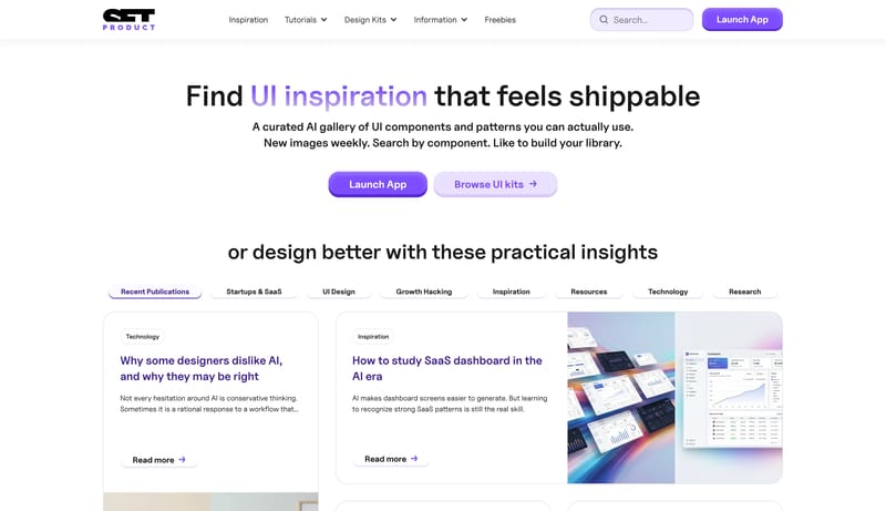 Setproduct: AI UI inspiration, design tutorials, and UI kits