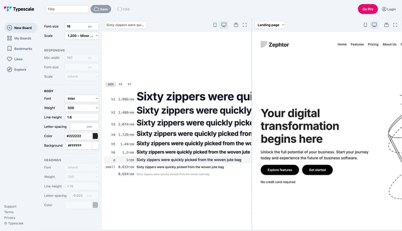 Typescale - Create stunning typography, generate CSS, and find inspiration.