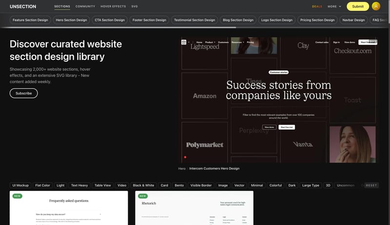 3,000+ Website Section Designs - Hero, CTA, Pricing & More | Unsection