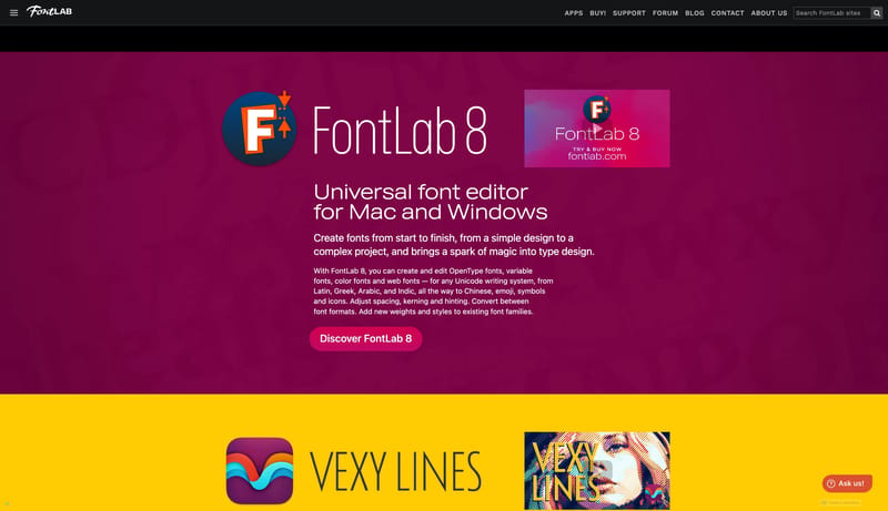 FontLab. Font editors and converters for Mac and Windows.