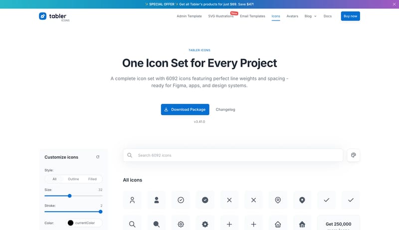 Tabler Icons: 6050+ free vector icons for web design