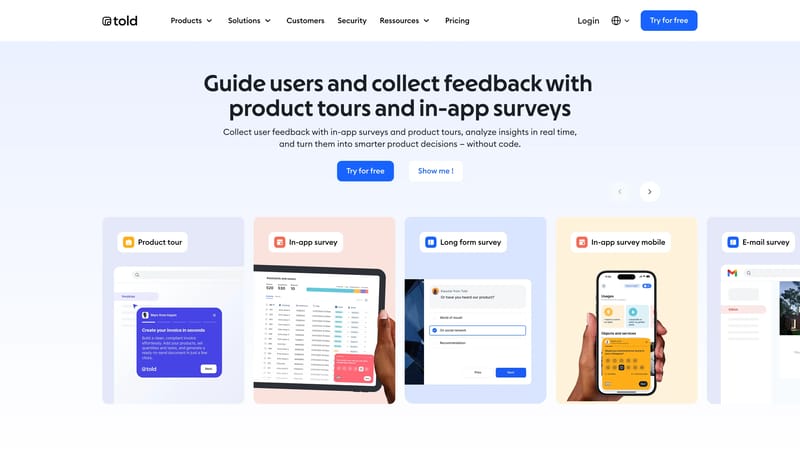 Told — In-App Surveys & Product Tours for Product Teams