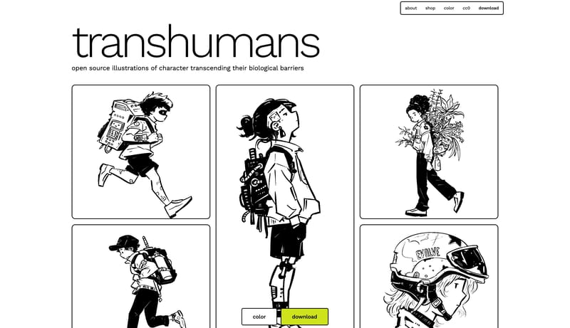 Transhumans: Open Source Punk Sci-Fi Art Collection by Pablo Stanley