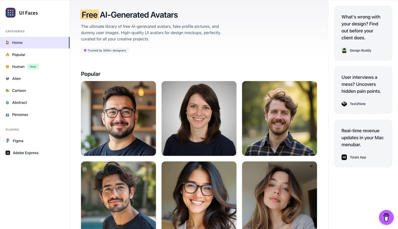 UI Faces | Free AI-Generated Avatars for Design Mockups