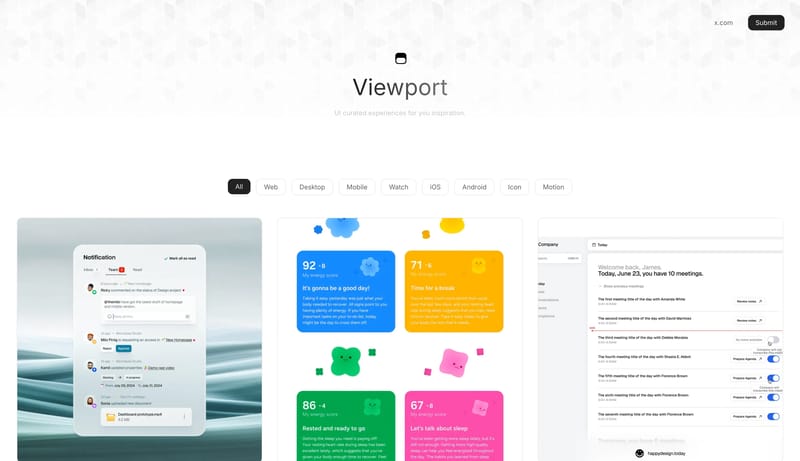 Viewport UI - UI curated experiences for you inspiration.