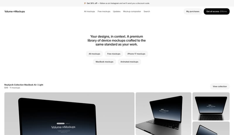 Volume→Mockups · Premium device mockups