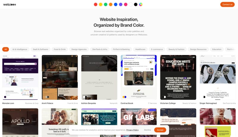 Webzooo – Website Design Inspiration Organized by Brand Color