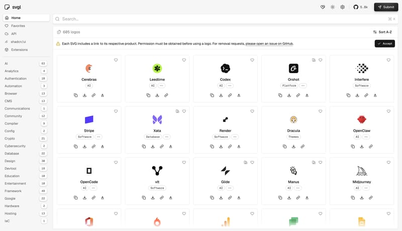 A beautiful library with SVG logos - SVGL