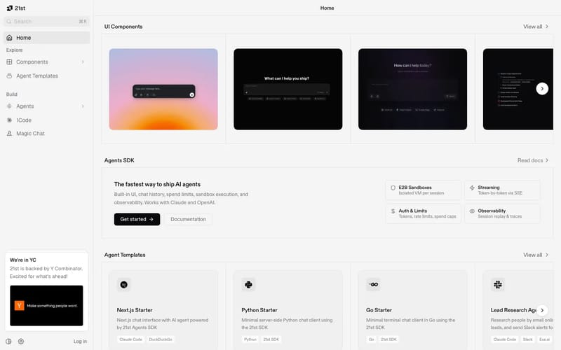 21st: Infrastructure and UI building blocks for the agentic internet