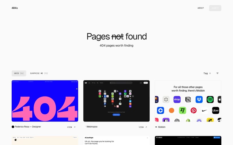 404s — A Curated Gallery of Creative Error Page Designs