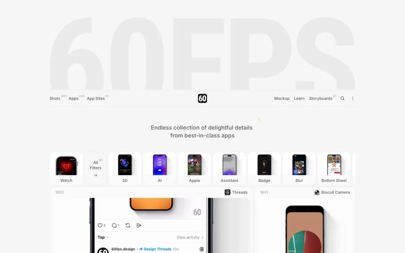 60fps - UI/UX animation inspiration for mobile & web apps