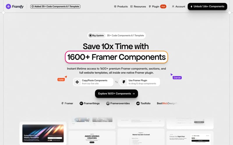 Access 1600+ Framer Components in A Sinlge Framer Plugin - Framify Library