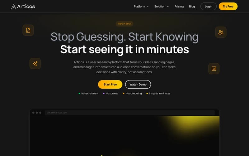 Articos - AI User Research Platform providing Insights in 30 minutes