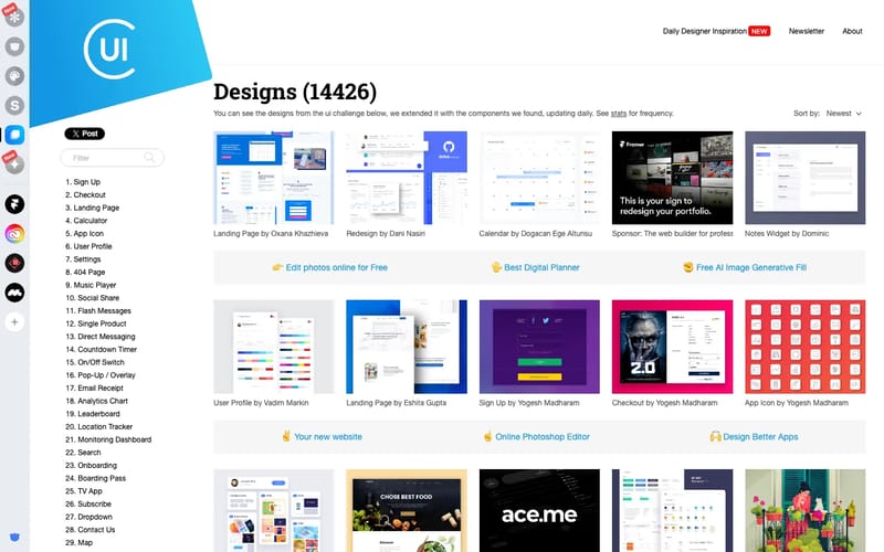 Collect UI - Daily inspiration collected from daily ui archive and beyond. Based on Dribbble shots, hand picked, updating daily.