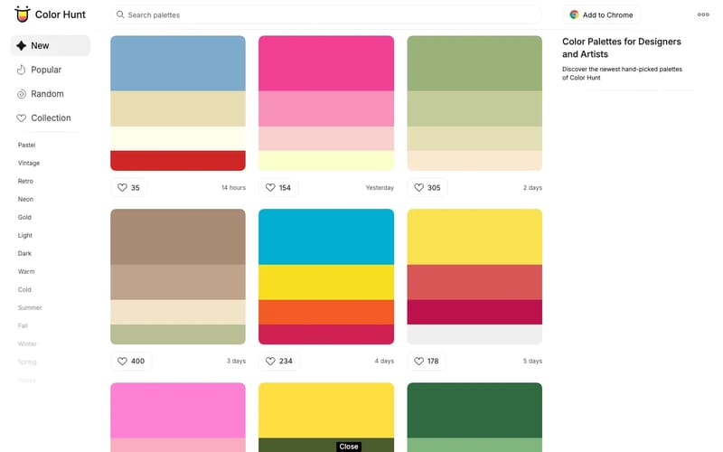 Color Hunt - Color Palettes for Designers and Artists