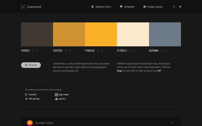 Colormind - the AI powered color palette generator