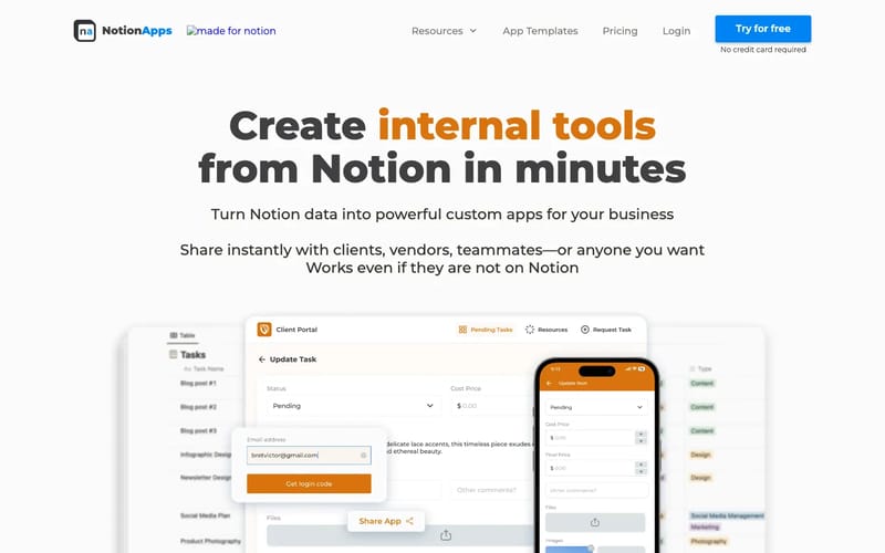 Create custom apps from Notion in minutes • NotionApps
