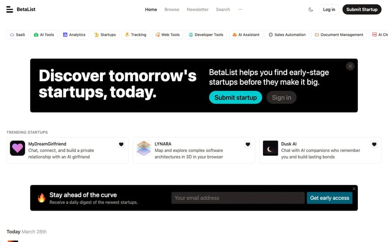 Discover and get early access to tomorrow's startups | BetaList