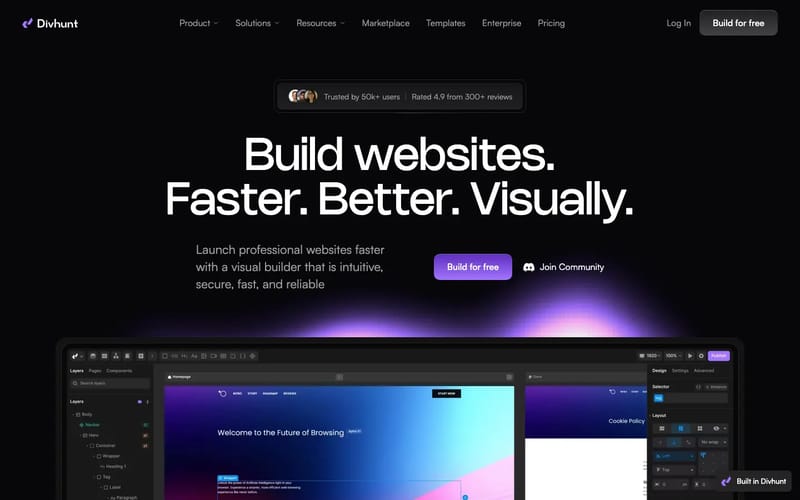 Divhunt: Fast And Easy Website Builder For Coders & No-Coders