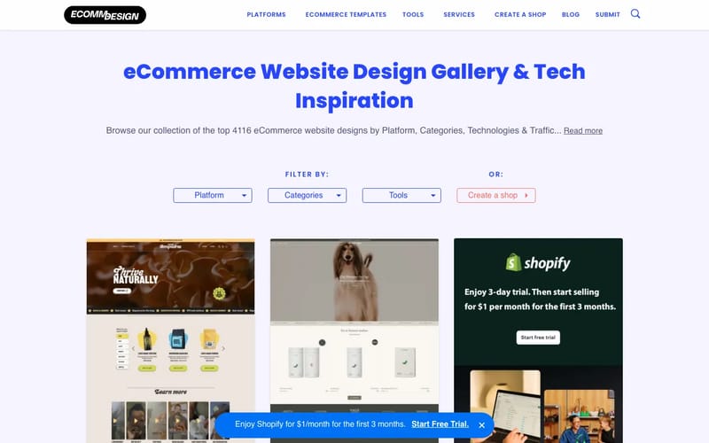 eCommerce Website Design: Gallery & Tech Inspiration with 3000+ Ecommerce Websites