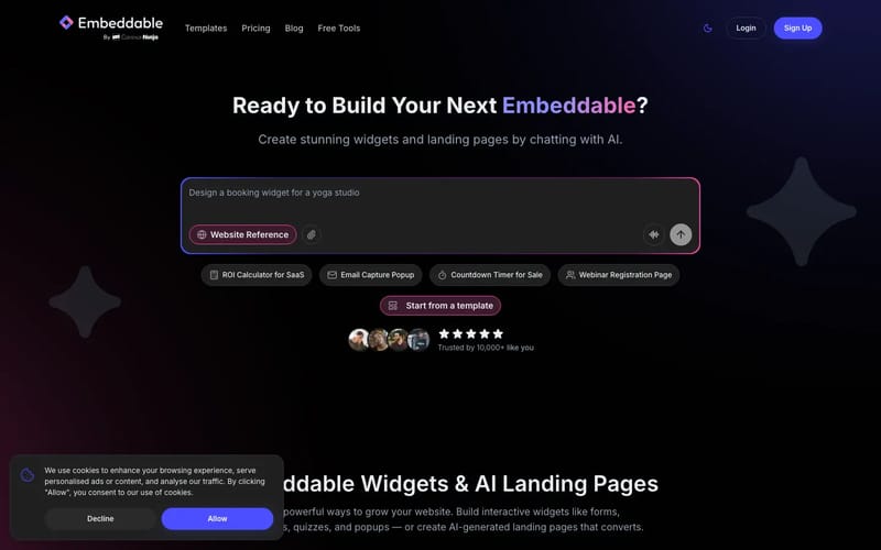 Embeddable - AI Widget Builder & Landing Page Generator (No Code) | Embeddable