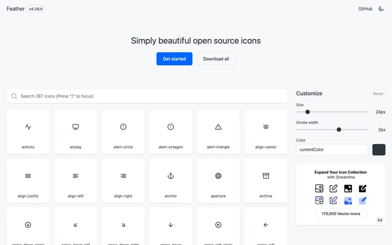 Feather – Simply beautiful open source icons
