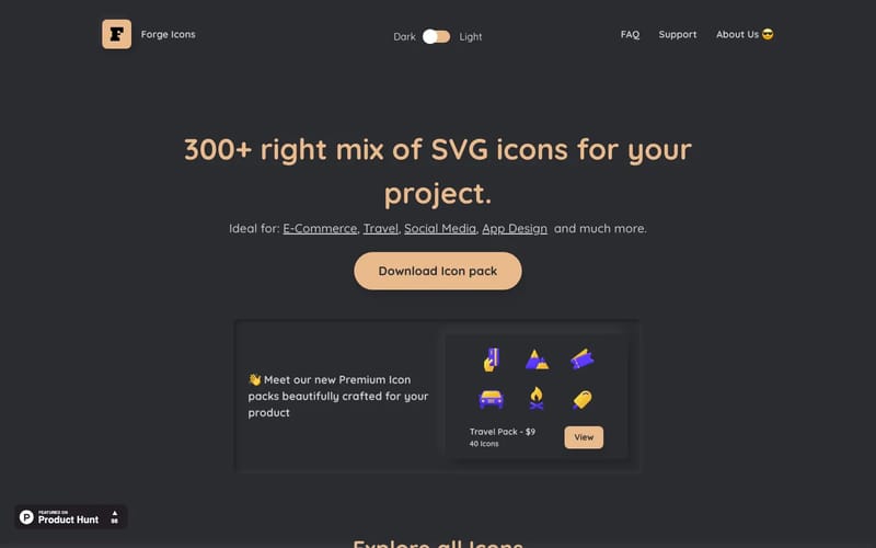 Forge Icons - 300 right mix of SVG icons for use in e-commerce, travel, social media, app design and much more.