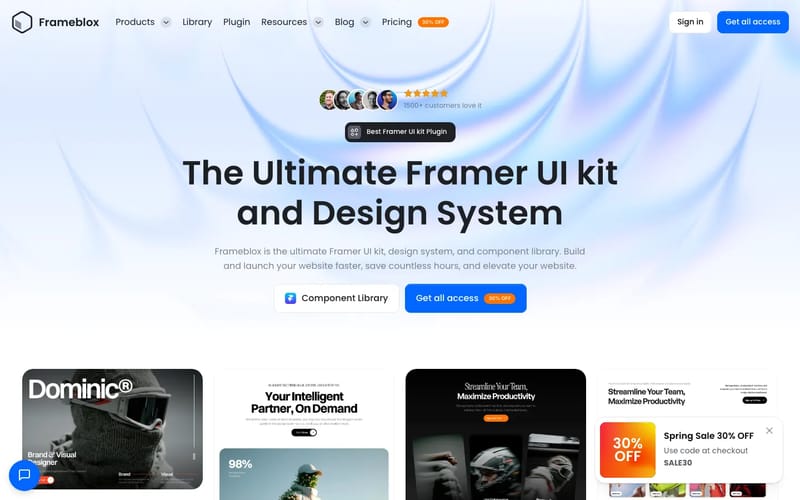 Frameblox - Ultimate Framer UI kit; design system & components library