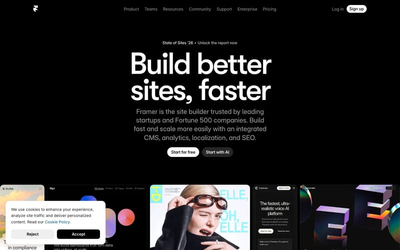 Framer: Create a professional website, free. No code website builder loved by designers.