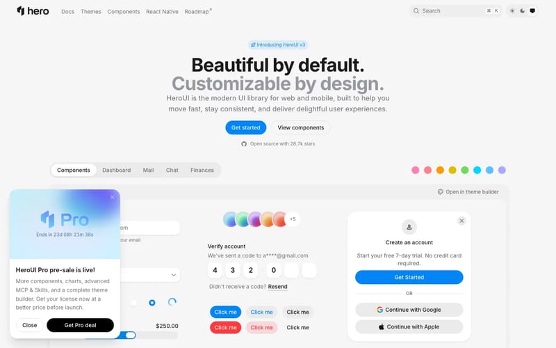 HeroUI v3 (Previously NextUI) - Beautiful by default, customizable by design.