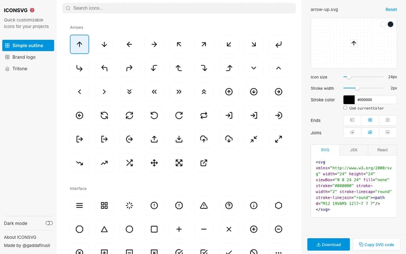 ICONSVG - Quick customizable SVG icons for your project