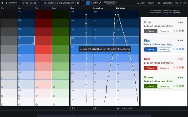 InclusiveColors: WCAG accessible color palette creator for Tailwind/CSS/Figma/Adobe