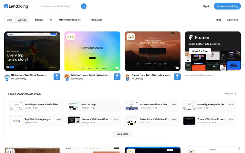 Inspirational new website designs - Landdding