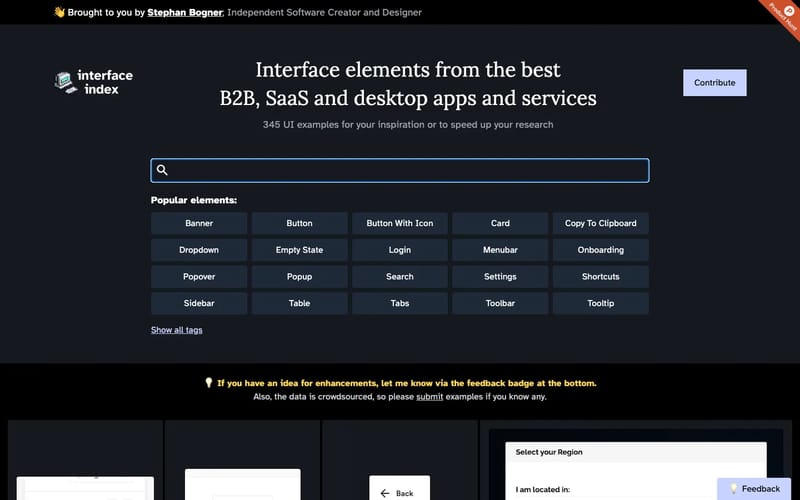 Interface Index | Collection of B2B, SaaS and desktop interface elements