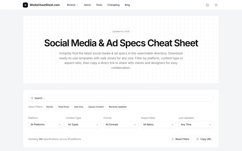Media Cheat Sheet - Social Media & Ad Specs Cheat Sheet