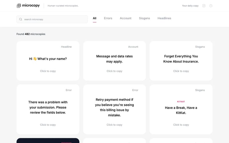 Microcopy - Short Text for Your Website | UX Writing & Copy Library