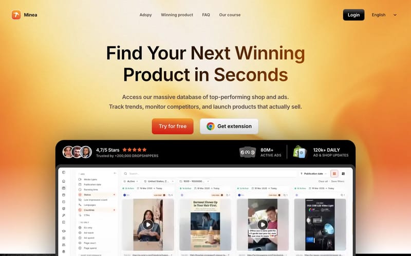 Minea - Leading Adspy for Ecommerce and Dropshipping Products
