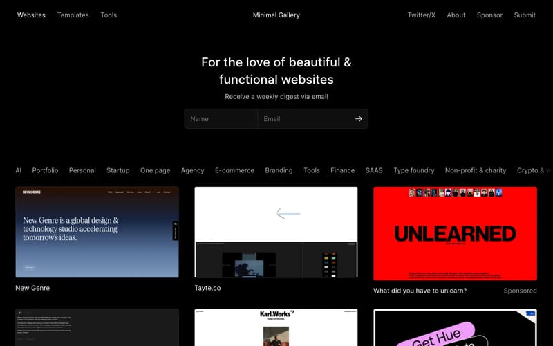Minimal Gallery – Hand-picked website inspiration, tools, domains and more