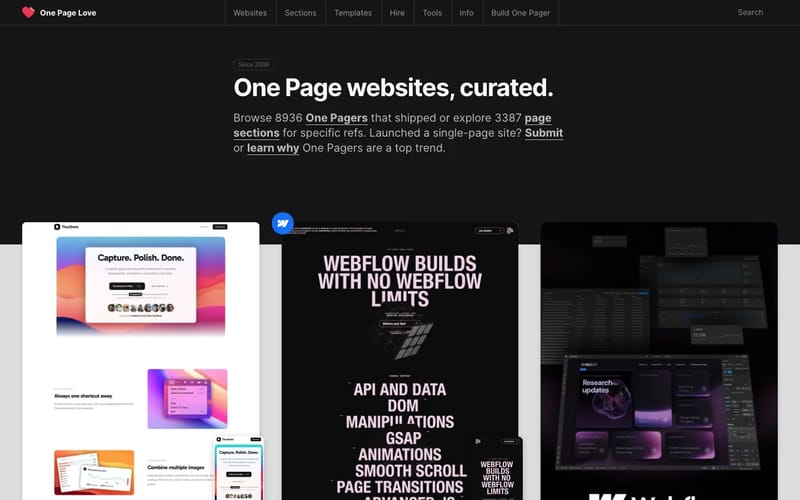 One Page Love - One Page Website Inspiration and Templates