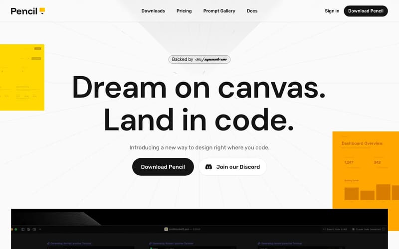 Pencil – Design on canvas. Land in code.