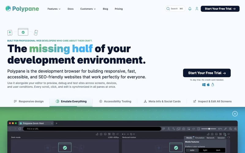 Polypane. The missing half of your web development environment.